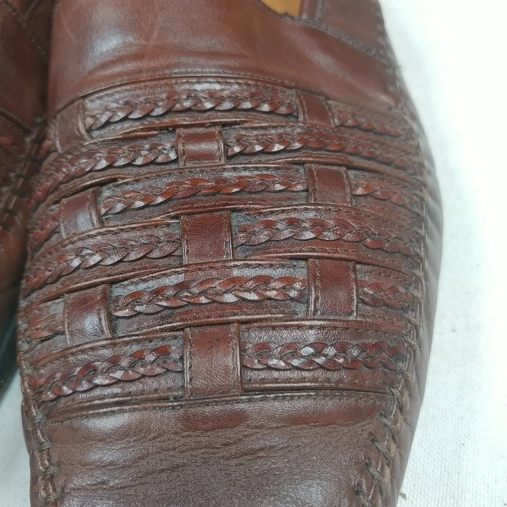 Miguel Angel Brown Woven Leather Slip On Loafers S